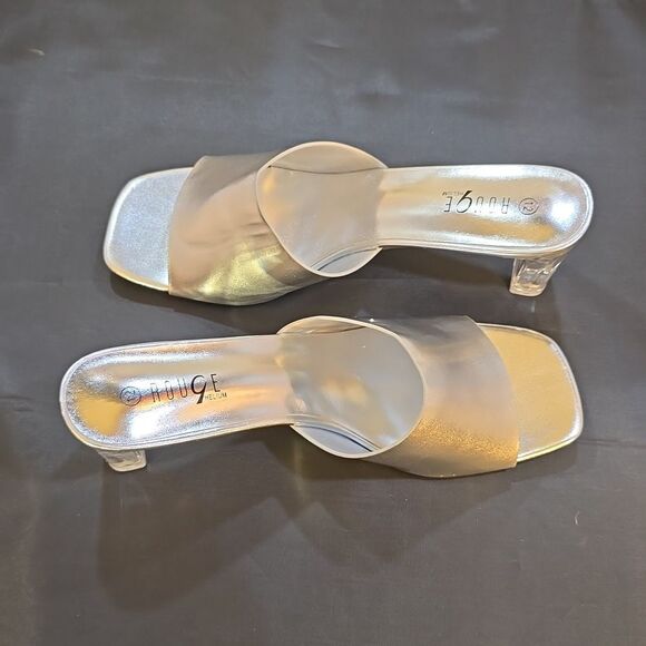 BRAND NEW ROUGE HELIUM CLEAR BLOCK-HEEL SLIP-ON SQUARE TOE SANDAL - Picture 10 of 16